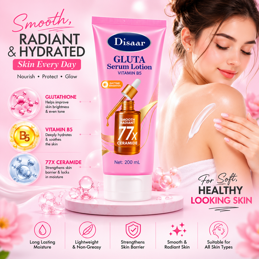 Disaar Gluta Serum Body Lotion 200ml with Vitamin B5, Glutathione & 77X Ceramide – Deep Moisturizing, Skin Barrier Care & Radiant Skin