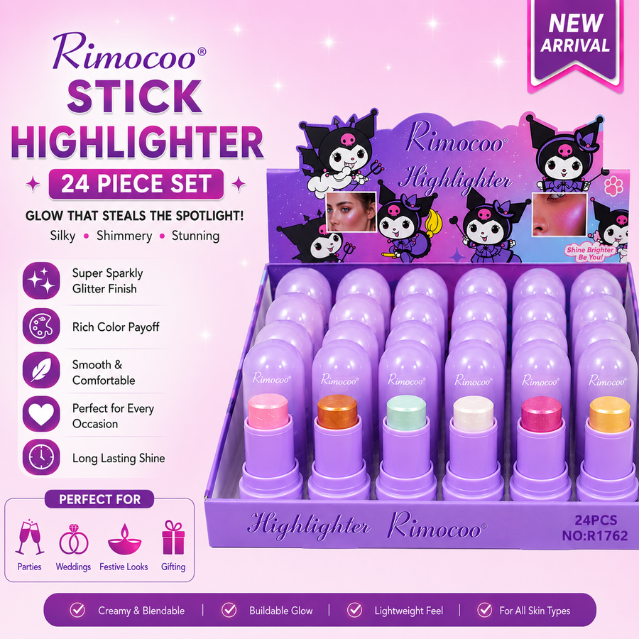 Rimocoo Stick Highlighter – 6 Color Cream Face Highlighter for Natural Shimmer Glow, Waterproof Long-Lasting Makeup Illuminator