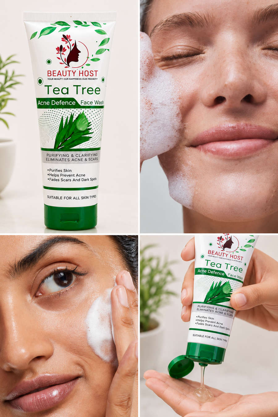 Beauty Host Tea Tree Acne Defence Face Wash for Pimples, Oily Skin & Acne Marks | Deep Cleansing Face Cleanser