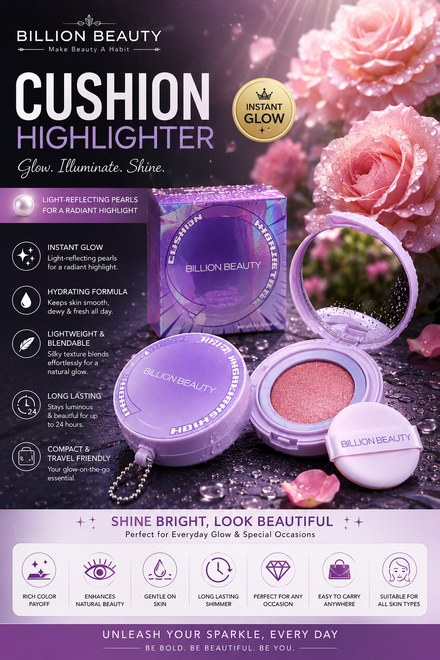 Billion Beauty Cushion Highlighter Set – 4 Shimmer Glow Shades