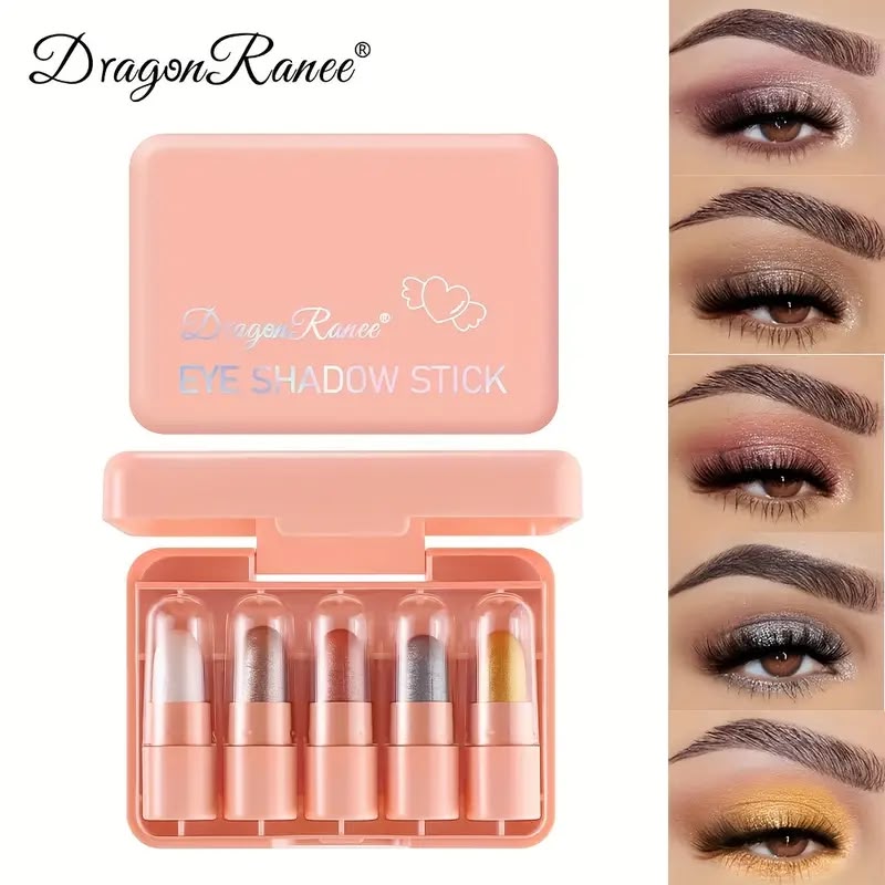 Dragon Ranee Mini Eyeshadow Stick Set 5PCS - Waterproof Long-Lasting Glitter Shimmer Cream Eyeshadow Makeup Kit, Highly Pigmented Eye Shadow Sticks for Women