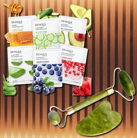 BIOAQUA 6pcs Sheet Mask Set with Jade Roller