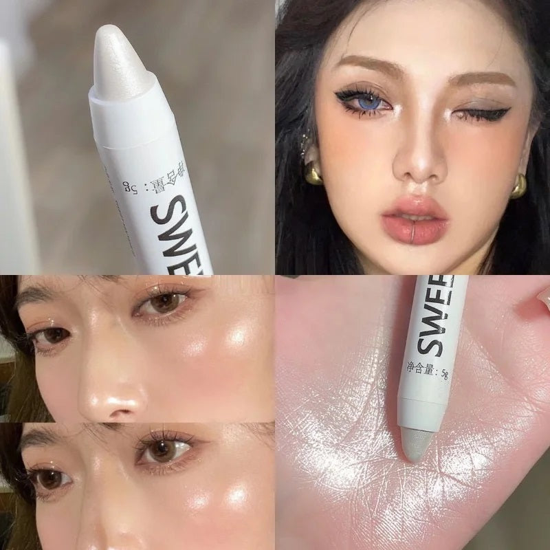 KS-ONE 1 PC Silver Pearlescent Waterproof Highlighter Pen/ Novice Long Lasting Flash Lying Silkworm Eye Shadow Makeup
