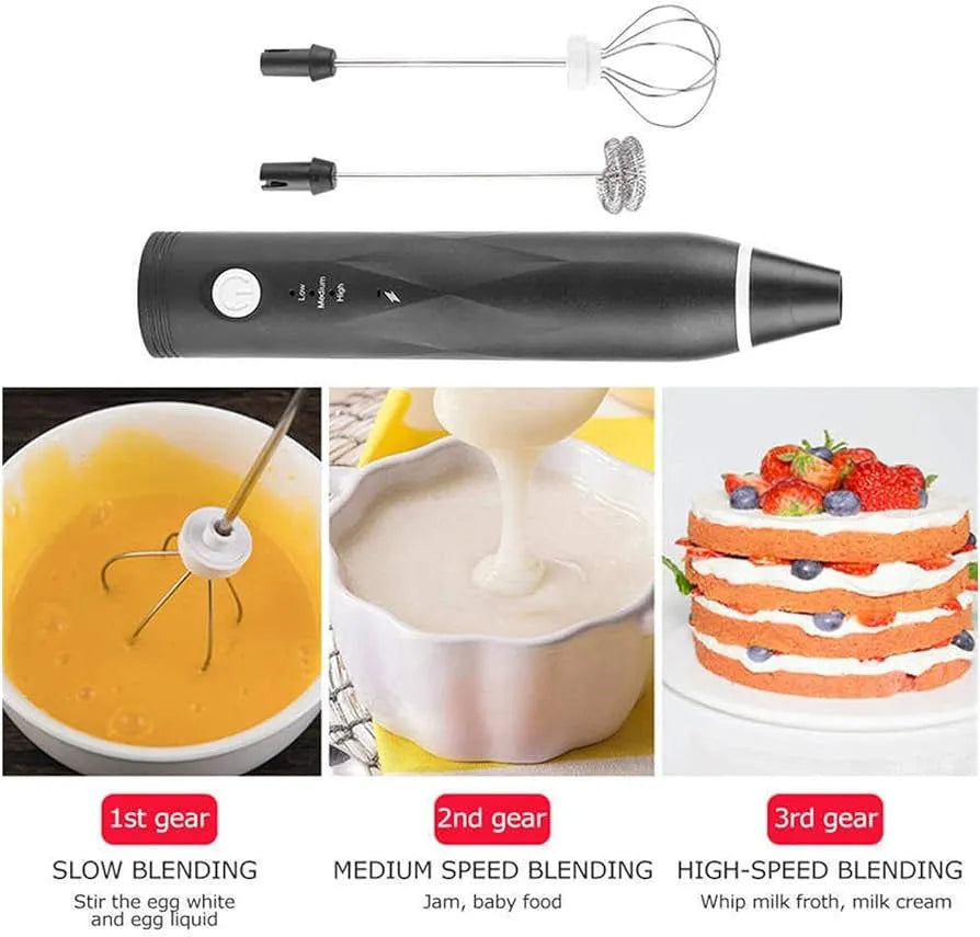 3-Speed Rechargeable Milk Frother & Handheld Coffee Beater