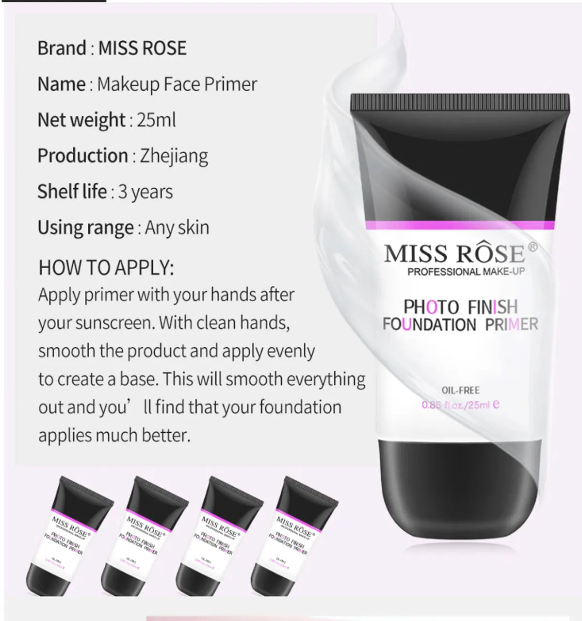Miss Rose Photo Finish Oil Control Moisturizing Makeup Face Primer