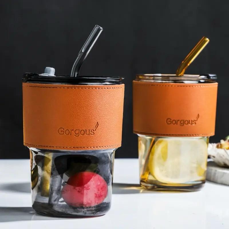 Premium Glass Coffee Tumbler with Straw & Lid – Reusable Heat Resistant Travel Cup for Iced Coffee, Tea, Juice & Smoothies
