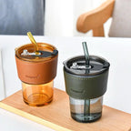 Premium Glass Coffee Tumbler with Straw & Lid – Reusable Heat Resistant Travel Cup for Iced Coffee, Tea, Juice & Smoothies