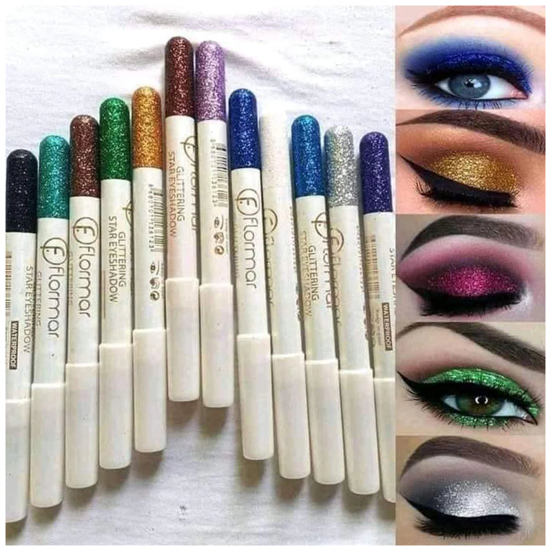 Flormar Glitter Eye Shadow Pencil Set 12 Colors | Waterproof Shimmer Eyeshadow & Eyeliner Pencils | Long-Lasting Metallic Eye Makeup