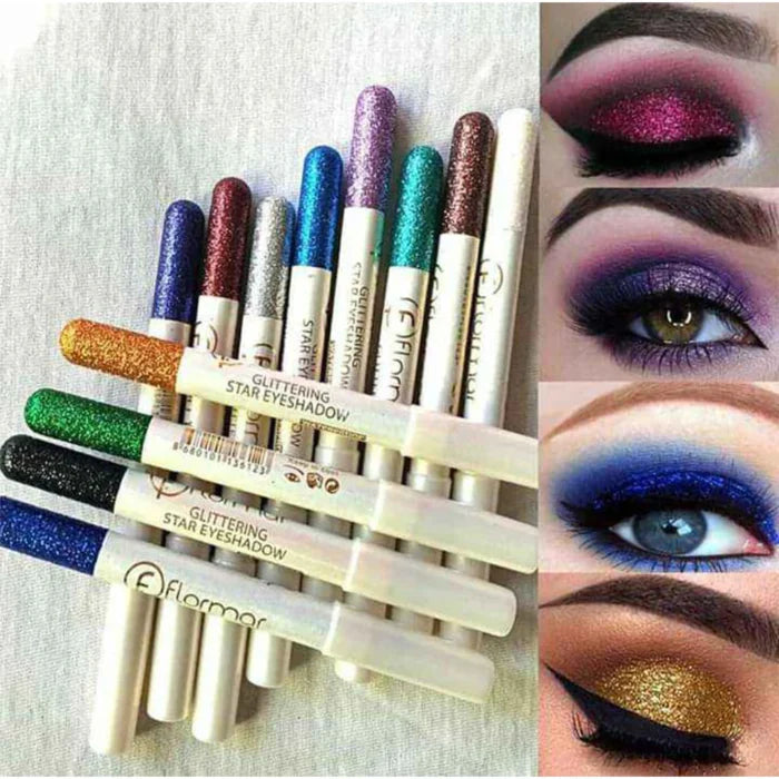 Flormar Glitter Eye Shadow Pencil Set 12 Colors | Waterproof Shimmer Eyeshadow & Eyeliner Pencils | Long-Lasting Metallic Eye Makeup