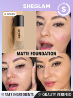 SHEGLAM Complexion Pro Matte Foundation | Long-Lasting Full Coverage Breathable Liquid Foundation | Shades: Porcelain, Nude & Honey