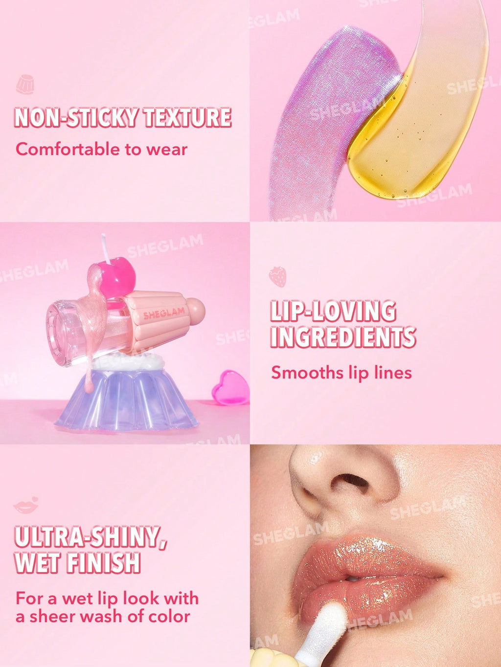 SHEGLAM Jelly Wow Hydrating Lip Oil 5PCS Set – Glossy Lip Gloss