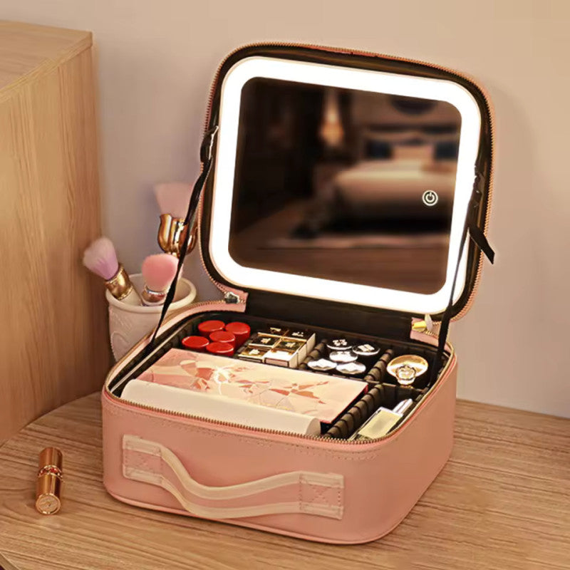 Smart Led Makeup Bag With Mirror Lights Professional Cosmetic Case For Women Travel Organizers Beauty Kit Storage