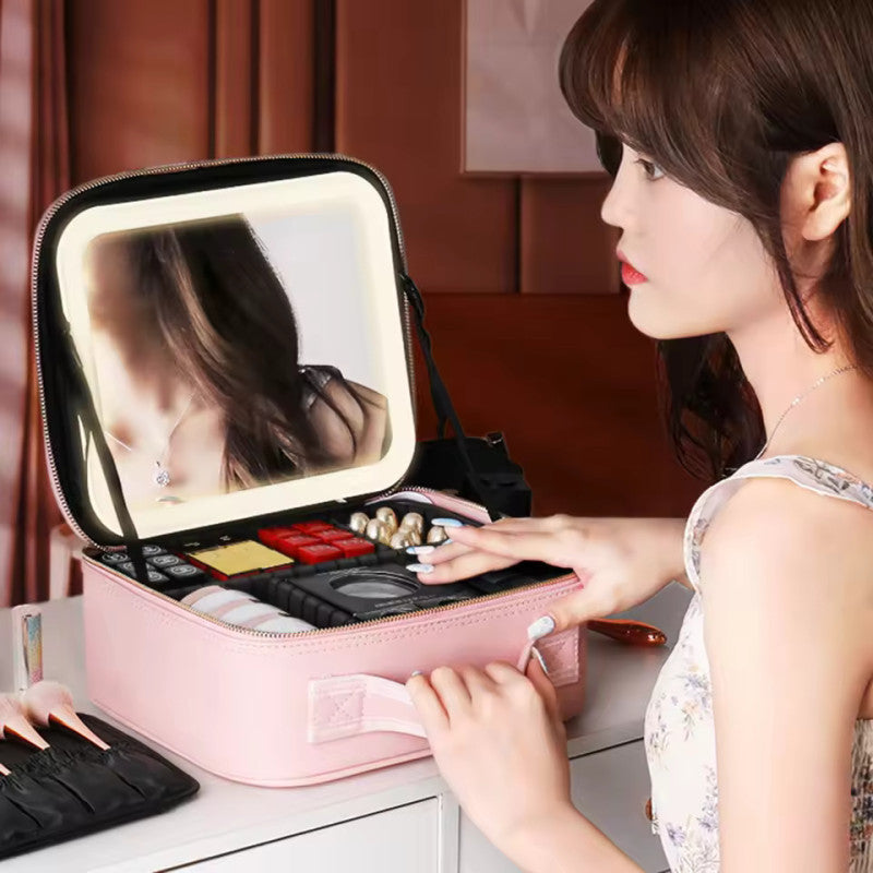 Smart Led Makeup Bag With Mirror Lights Professional Cosmetic Case For Women Travel Organizers Beauty Kit Storage