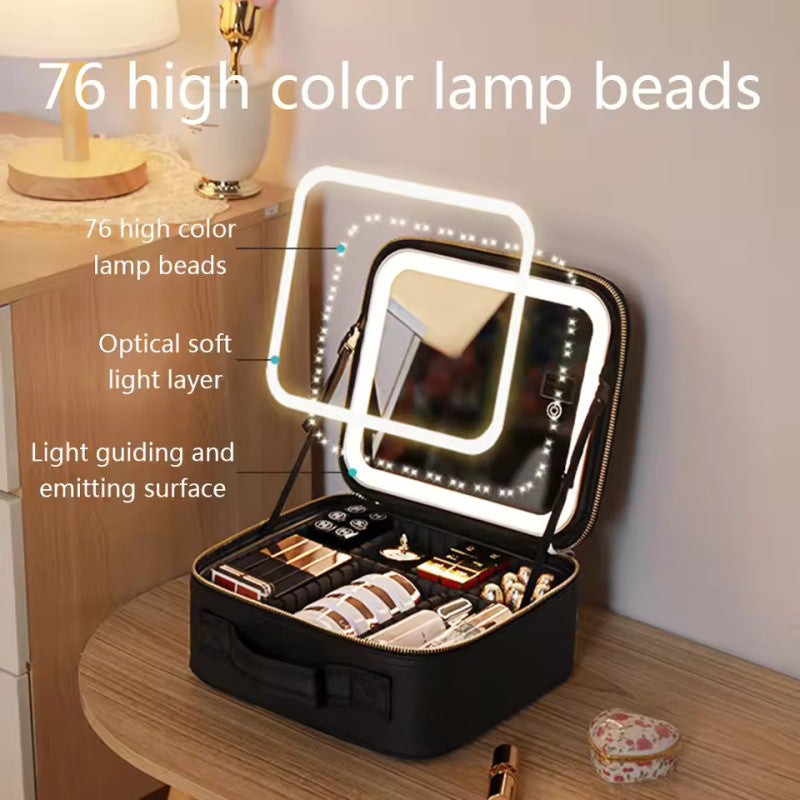 Smart Led Makeup Bag With Mirror Lights Professional Cosmetic Case For Women Travel Organizers Beauty Kit Storage