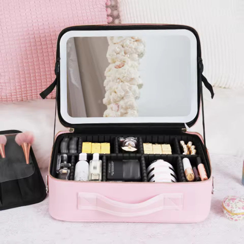 Smart Led Makeup Bag With Mirror Lights Professional Cosmetic Case For Women Travel Organizers Beauty Kit Storage