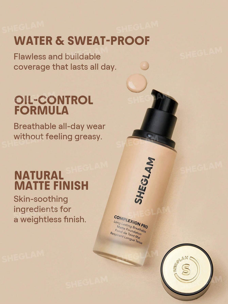 SHEGLAM Complexion Pro Matte Foundation | Long-Lasting Full Coverage Breathable Liquid Foundation | Shades: Porcelain, Nude & Honey