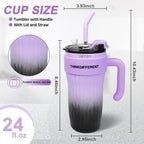 24oz Leakproof Insulated Stainless Steel Tumbler with Handle & Straw – Travel Coffee Mug for Hot & Cold Drinks