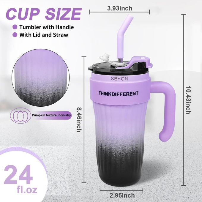24oz Leakproof Insulated Stainless Steel Tumbler with Handle & Straw – Travel Coffee Mug for Hot & Cold Drinks