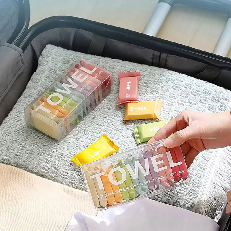 Disposable Compressed Towels 14 Pack – Individually Wrapped Portable Travel Face Towels, Soft Expandable Cotton Towels for Camping, Hiking, Hotel, Gym, Office & Outdoor Use