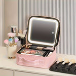 Smart Led Makeup Bag With Mirror Lights Professional Cosmetic Case For Women Travel Organizers Beauty Kit Storage