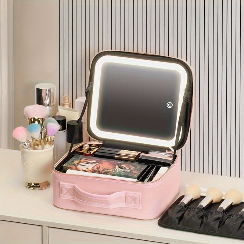 Smart Led Makeup Bag With Mirror Lights Professional Cosmetic Case For Women Travel Organizers Beauty Kit Storage