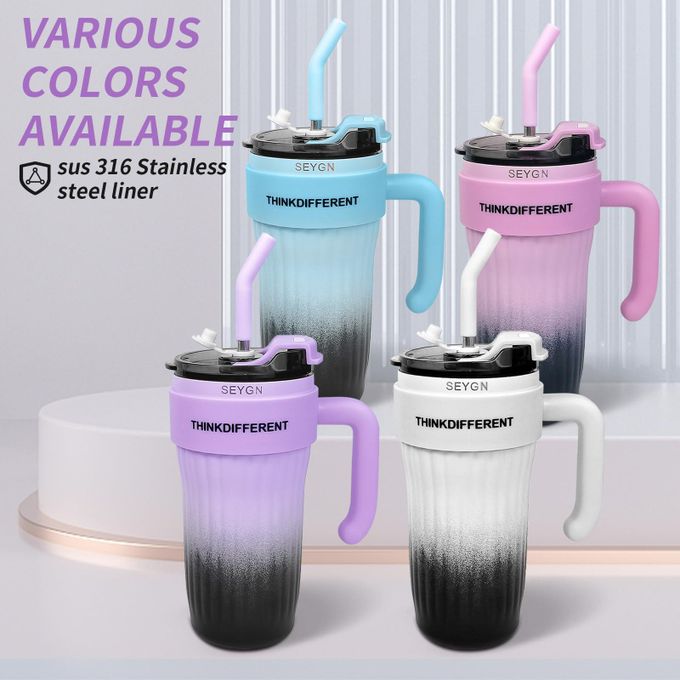 24oz Leakproof Insulated Stainless Steel Tumbler with Handle & Straw – Travel Coffee Mug for Hot & Cold Drinks
