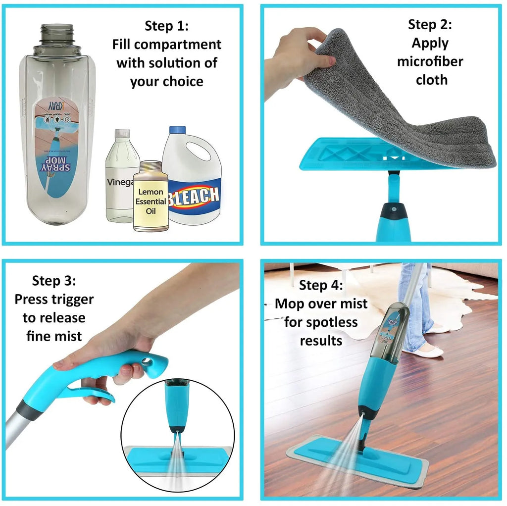 Premium Spray Mop Floor Cleaner with Refillable Water Tank & Washable Microfiber Pads – 360° Wet & Dry Microfiber Flat Mop for Hardwood, Tile, Laminate, Marble & Home Floor Cleaning