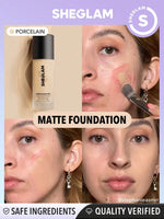 SHEGLAM Complexion Pro Matte Foundation | Long-Lasting Full Coverage Breathable Liquid Foundation | Shades: Porcelain, Nude & Honey