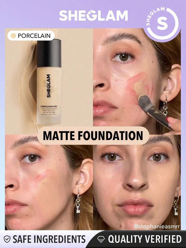SHEGLAM Complexion Pro Matte Foundation | Long-Lasting Full Coverage Breathable Liquid Foundation | Shades: Porcelain, Nude & Honey