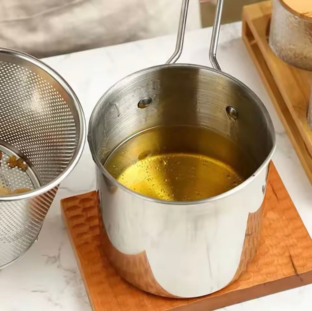 Stainless Steel Mini Deep Fryer Pot with Strainer Basket for French Fries, Chicken, Tempura & Crispy Stovetop Frying