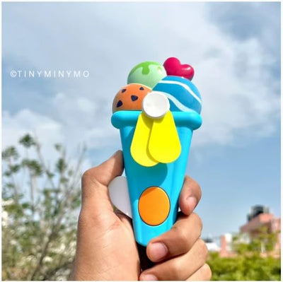 Portable Ice Cream Shape Mini Hand Press Fan Toy for Kids – Cute Handheld Summer Cooling Fan with Safe Soft Blades for Travel, School & Outdoor Use