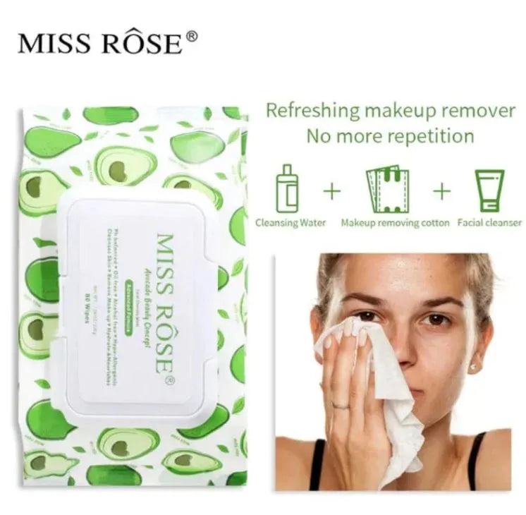 Miss Rose Avocado Makeup Remover Wipes 80 Sheets