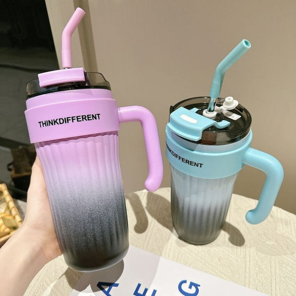 24oz Leakproof Insulated Stainless Steel Tumbler with Handle & Straw – Travel Coffee Mug for Hot & Cold Drinks