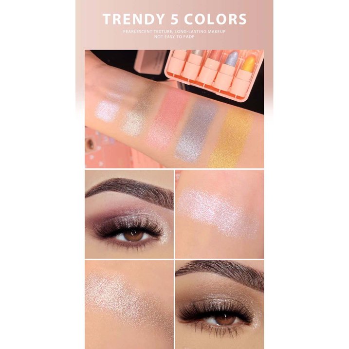 Dragon Ranee Mini Eyeshadow Stick Set 5PCS - Waterproof Long-Lasting Glitter Shimmer Cream Eyeshadow Makeup Kit, Highly Pigmented Eye Shadow Sticks for Women