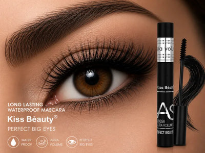 Kiss Beauty Waterproof Mascara – Long Lasting Ultra Volume Black Lash Mascara | Smudge Proof, Curling, Lengthening & Thickening Mascara for Women | Perfect Big Eyes Effect