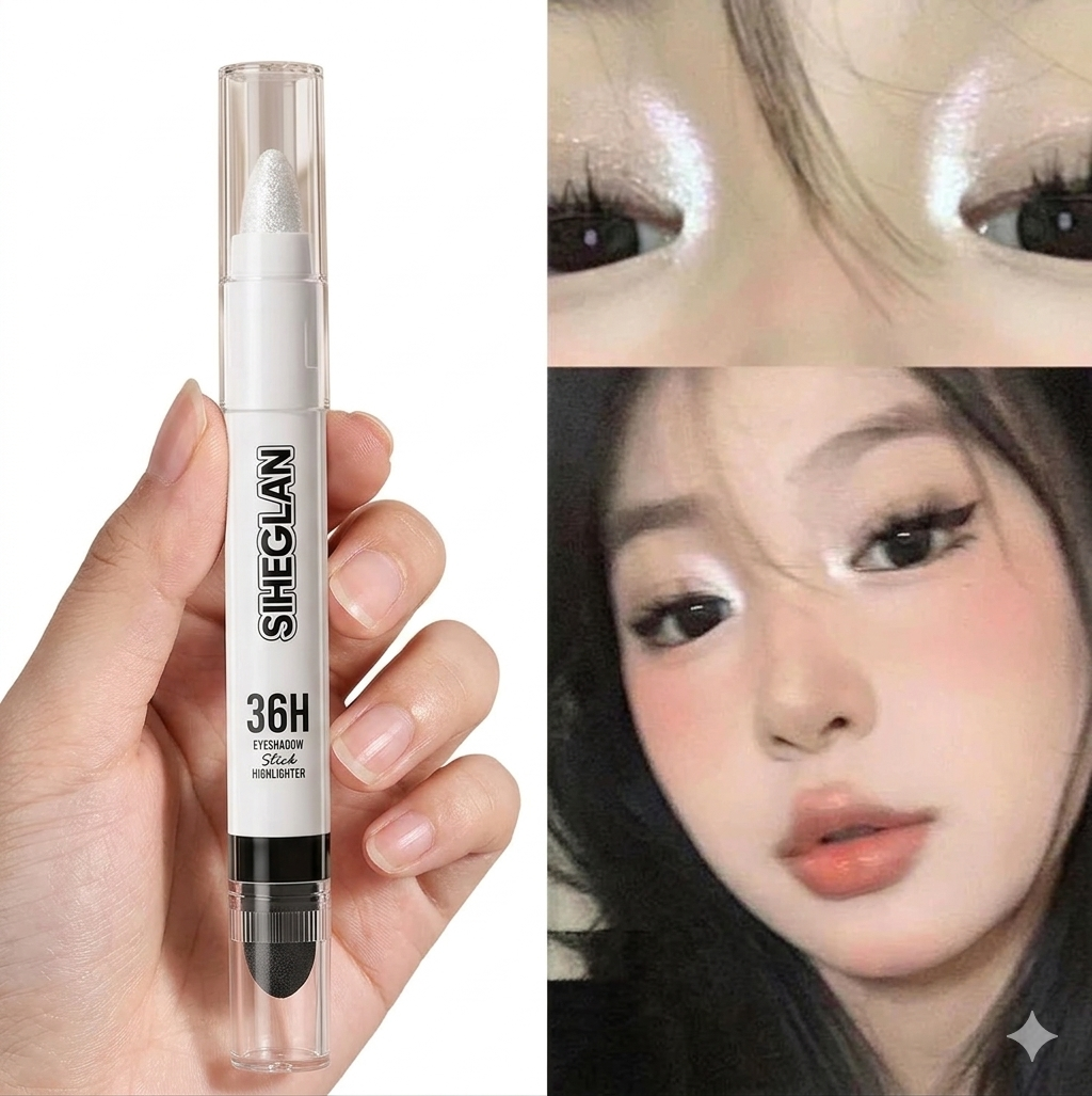 2 IN 1 Silver Novice Pearlescent Waterproof Silk Worm Highlighter Pen