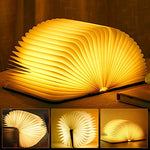 Foldable LED Book Lamp – USB Rechargeable Wooden Reading Desk & Bedside Night Light