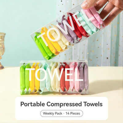 Disposable Compressed Towels 14 Pack – Individually Wrapped Portable Travel Face Towels, Soft Expandable Cotton Towels for Camping, Hiking, Hotel, Gym, Office & Outdoor Use