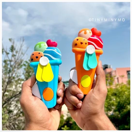Portable Ice Cream Shape Mini Hand Press Fan Toy for Kids – Cute Handheld Summer Cooling Fan with Safe Soft Blades for Travel, School & Outdoor Use