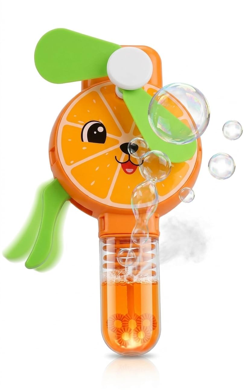 Fruit Shape Mini Hand Fan Toy for Kids – 2-in-1 Bubble Blower