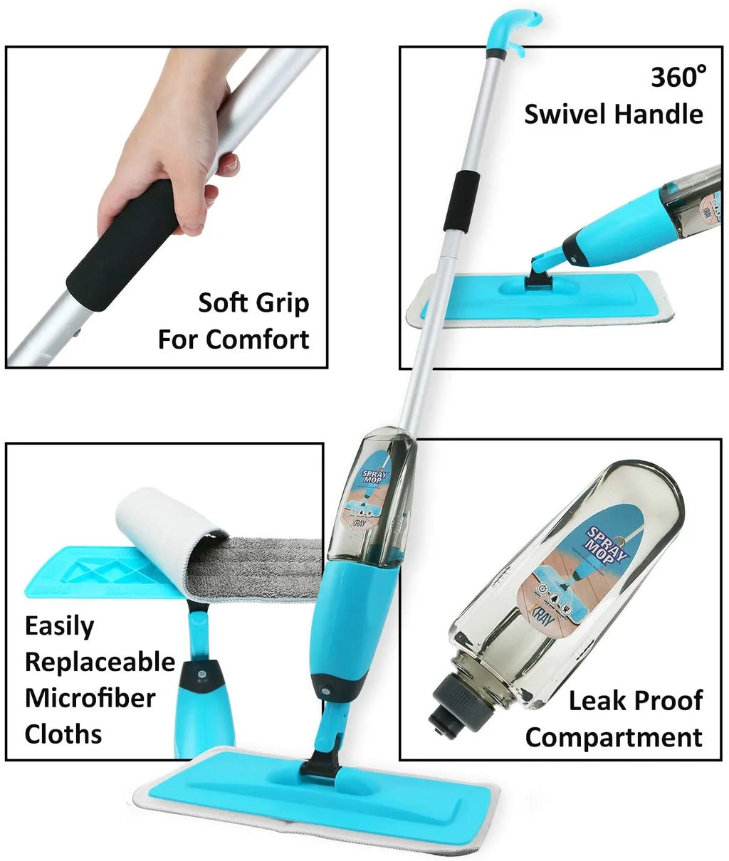Premium Spray Mop Floor Cleaner with Refillable Water Tank & Washable Microfiber Pads – 360° Wet & Dry Microfiber Flat Mop for Hardwood, Tile, Laminate, Marble & Home Floor Cleaning