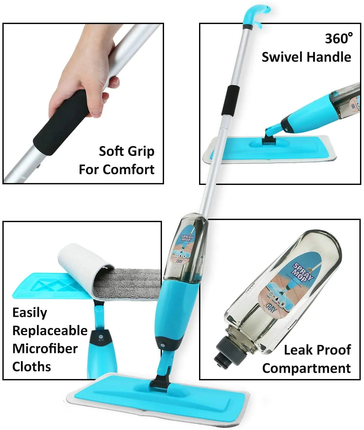 Premium Spray Mop Floor Cleaner with Refillable Water Tank & Washable Microfiber Pads – 360° Wet & Dry Microfiber Flat Mop for Hardwood, Tile, Laminate, Marble & Home Floor Cleaning