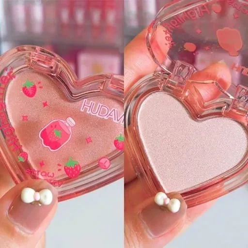 HUDAMOJI Heart Highlighter 4 PCS Set | 4 Color Shimmer Face Highlighter Palette | Long-Lasting Radiant Glow Makeup Illuminator
