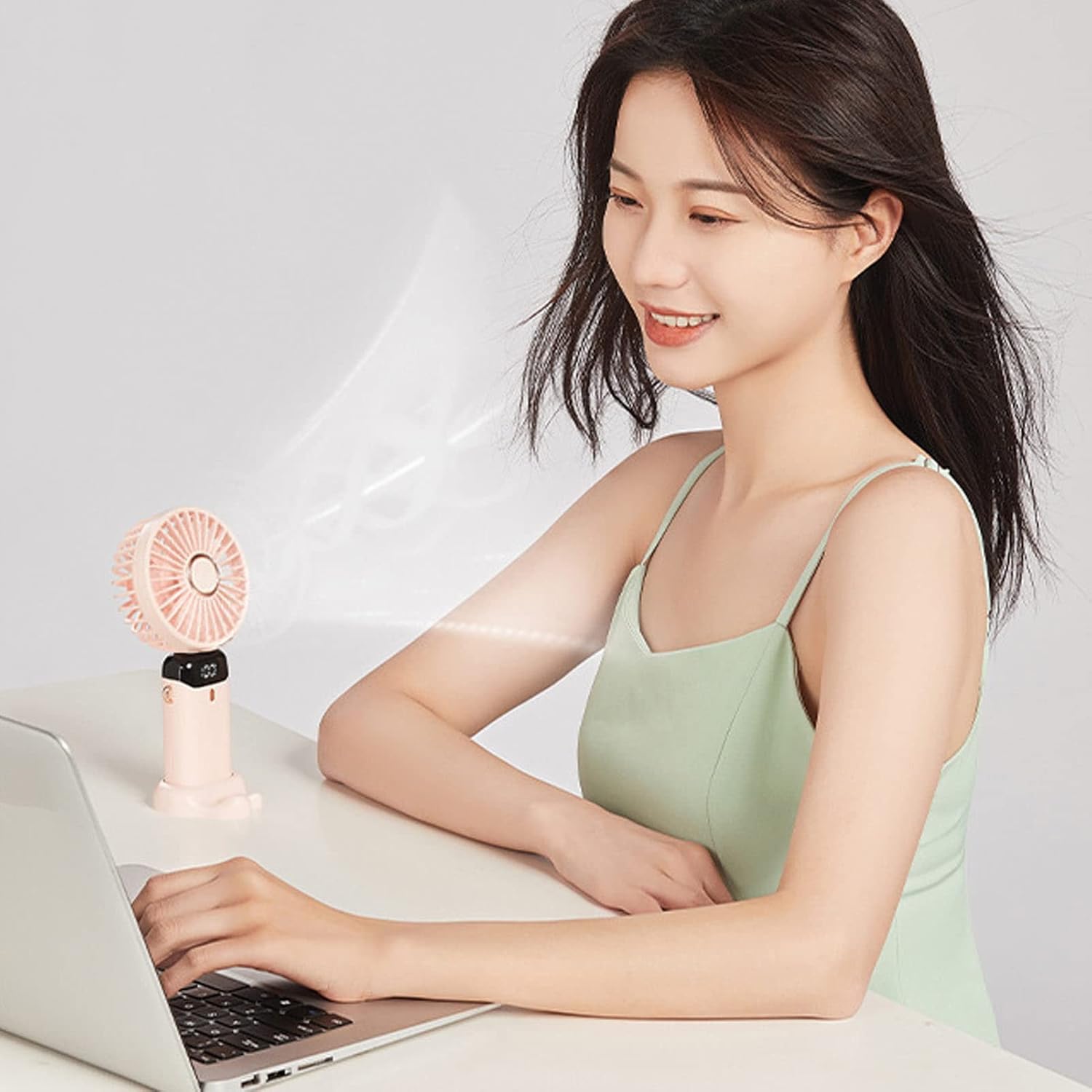 Portable Mini Fan USB Rechargeable – 5 Speed Foldable Handheld Cooling Fan with LED Display Screen, Neck Hanging Personal Fan & Built-In Phone Stand for Travel, Office, Camping, Outdoor & Home Use
