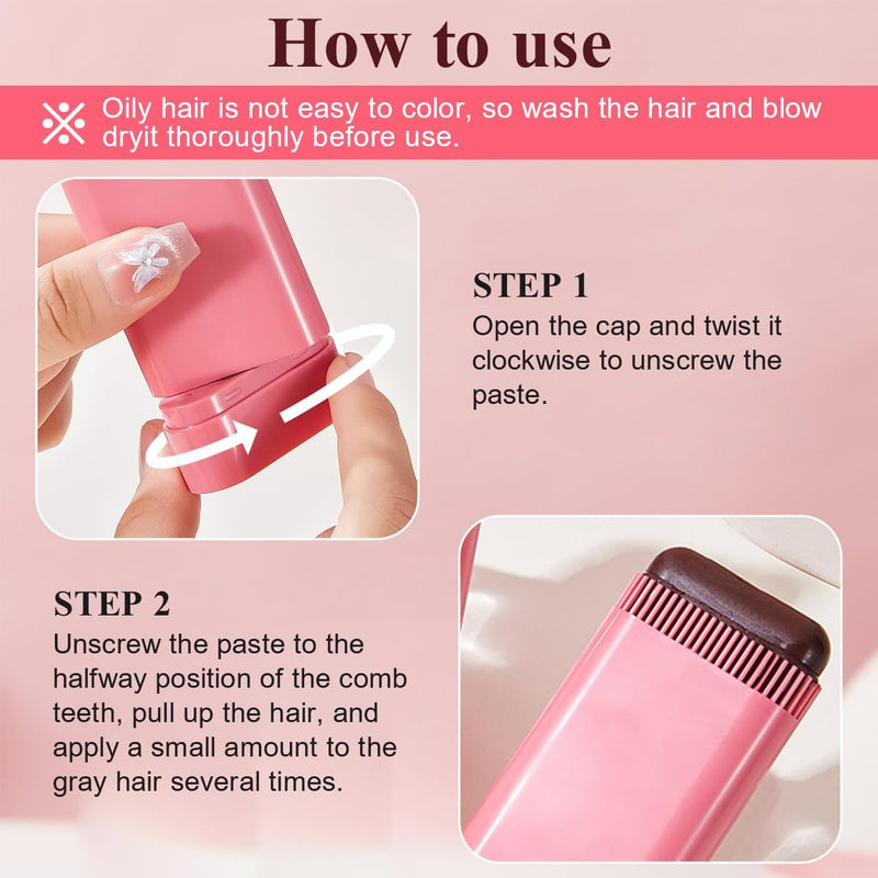 Formbo Temporary Hair Dye Stick with Built-In Comb – Instant Grey Root Touch Up Hair Color Stick, Washable Root Concealer for Men & Women, Black & Brown, 20g