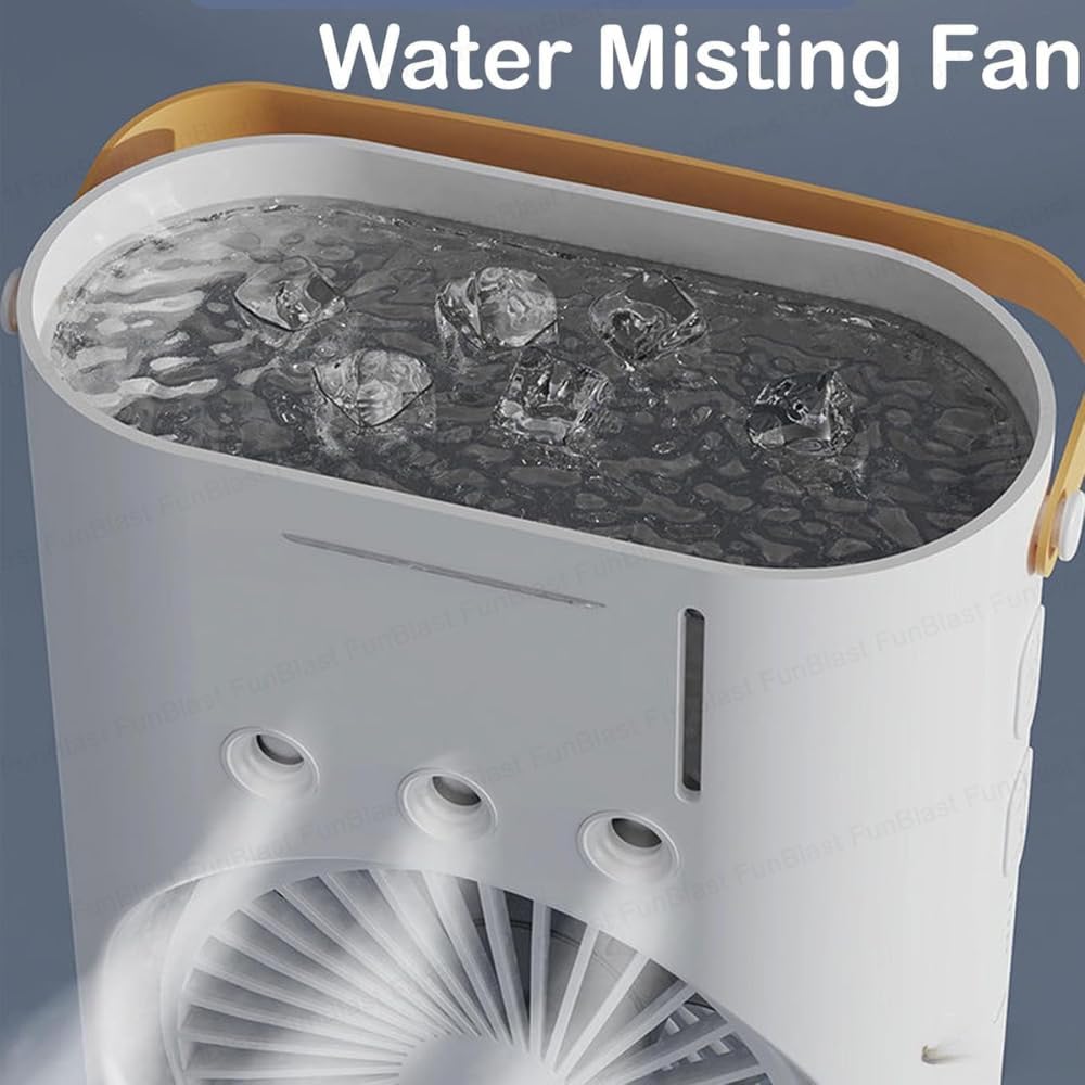 Portable Rechargeable Air Cooler Fan with Water Mist Spray, USB Mini Cooling Fan, 3 Speed Modes & 4000mAh Battery for Home Office & Travel