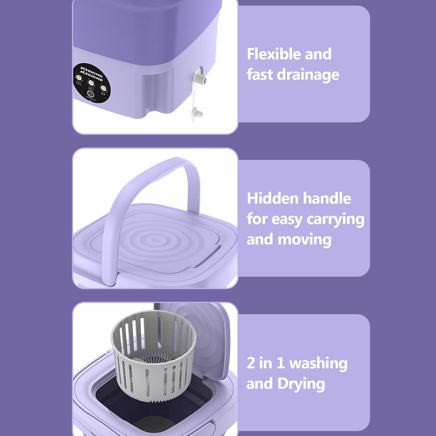 Portable Foldable Washing Machine Mini Laundry Washer with Spin Basket for Baby Clothes, Underwear, Socks, Travel, Camping, Dorm & Apartment Use