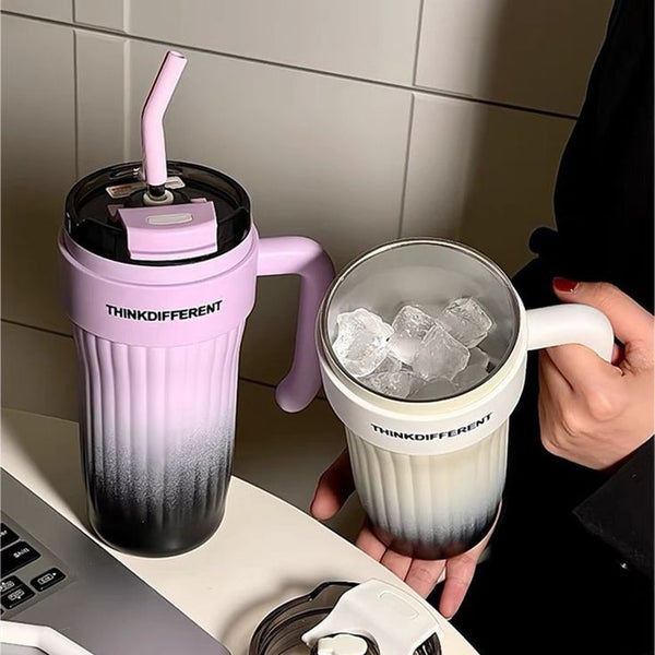 24oz Leakproof Insulated Stainless Steel Tumbler with Handle & Straw – Travel Coffee Mug for Hot & Cold Drinks