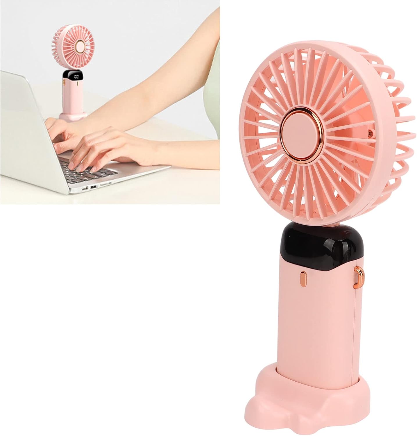 Portable Mini Fan USB Rechargeable – 5 Speed Foldable Handheld Cooling Fan with LED Display Screen, Neck Hanging Personal Fan & Built-In Phone Stand for Travel, Office, Camping, Outdoor & Home Use