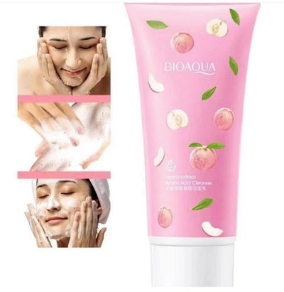 BIOAQUA Peach Extract Amino Acid Face Wash 100g – Gentle Deep Cleansing & Moisturizing Facial Cleanser